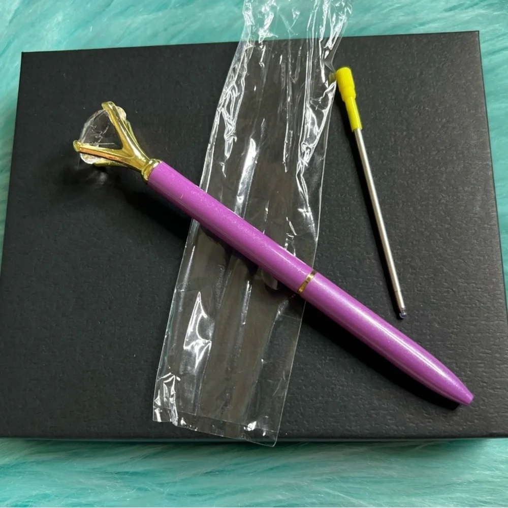 Diamond Top Purple METAL Ballpoint Pen With Black Ink Refill PinkRainCloud